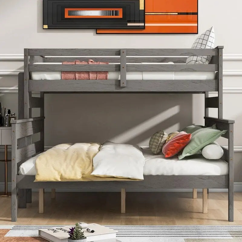 Lit superposé double XL gris/blanc avec échelle, 2 personnes