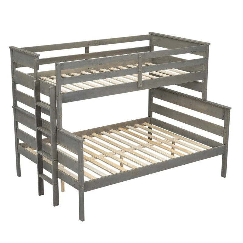 Lit superposé double XL gris/blanc avec échelle, 2 personnes