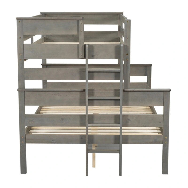 Lit superposé double XL gris/blanc avec échelle, 2 personnes