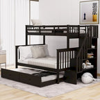 Stairway Twin-Over-Full Bunk Bed with Twin size Trundle,Storage