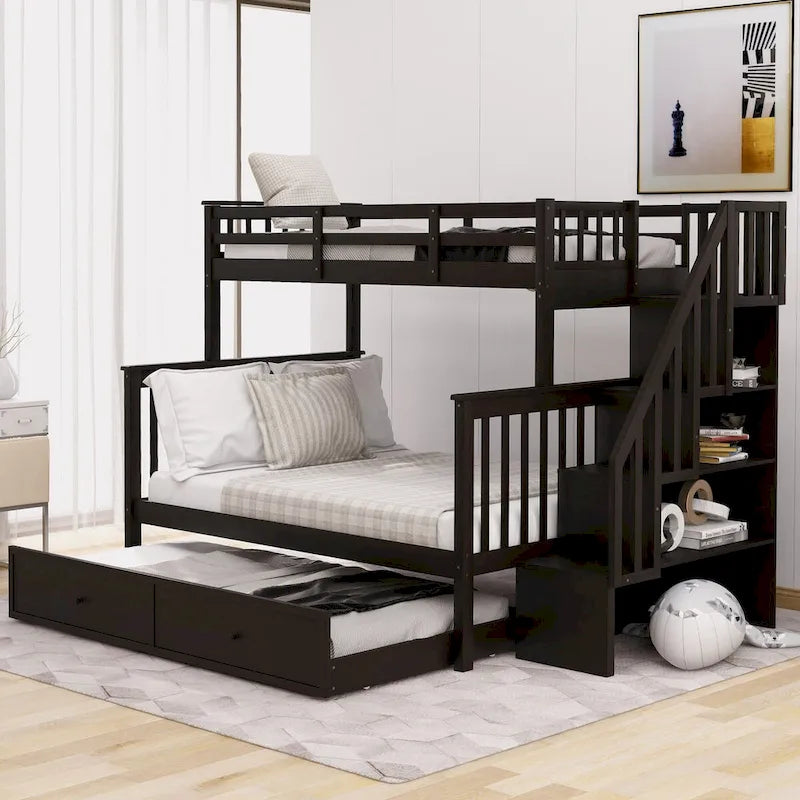 Stairway Twin-Over-Full Bunk Bed with Twin size Trundle,Storage
