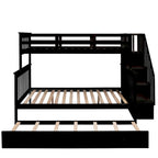 Lit superposé double/grand Espresso/Gris/Blanc avec escalier, lit gigogne et rangement, 3 couchages