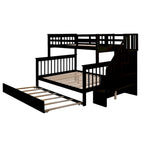 Lit superposé double/grand Espresso/Gris/Blanc avec escalier, lit gigogne et rangement, 3 couchages