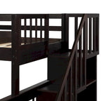 Lit superposé double/grand Espresso/Gris/Blanc avec escalier, lit gigogne et rangement, 3 couchages