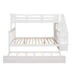 Lit superposé double/grand Espresso/Gris/Blanc avec escalier, lit gigogne et rangement, 3 couchages