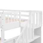 Lit superposé double/grand Espresso/Gris/Blanc avec escalier, lit gigogne et rangement, 3 couchages