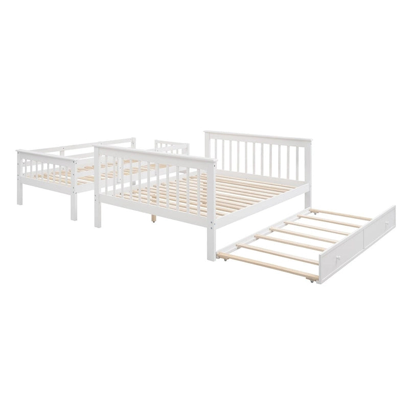 Lit superposé double/grand Espresso/Gris/Blanc avec escalier, lit gigogne et rangement, 3 couchages