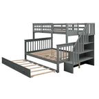 Lit superposé double/grand Espresso/Gris/Blanc avec escalier, lit gigogne et rangement, 3 couchages