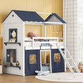 Lit superposé enfant style cabane, Bleu+Blanc / Rose+Blanc, jumeau/double, 1 enfant