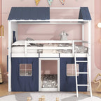 Lit superposé enfant style cabane, Bleu+Blanc / Rose+Blanc, jumeau/double, 1 enfant