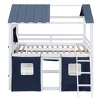 Lit superposé enfant style cabane, Bleu+Blanc / Rose+Blanc, jumeau/double, 1 enfant