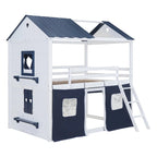 Lit superposé enfant style cabane, Bleu+Blanc / Rose+Blanc, jumeau/double, 1 enfant