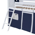 Lit superposé enfant style cabane, Bleu+Blanc / Rose+Blanc, jumeau/double, 1 enfant