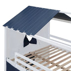 Lit superposé enfant style cabane, Bleu+Blanc / Rose+Blanc, jumeau/double, 1 enfant