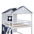 Lit superposé enfant style cabane, Bleu+Blanc / Rose+Blanc, jumeau/double, 1 enfant