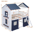 Lit superposé enfant style cabane, Bleu+Blanc / Rose+Blanc, jumeau/double, 1 enfant