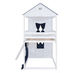 Lit superposé enfant style cabane, Bleu+Blanc / Rose+Blanc, jumeau/double, 1 enfant