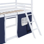 Lit superposé enfant style cabane, Bleu+Blanc / Rose+Blanc, jumeau/double, 1 enfant