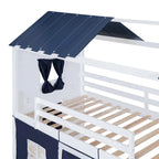 Lit superposé enfant style cabane, Bleu+Blanc / Rose+Blanc, jumeau/double, 1 enfant