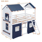 Lit superposé enfant style cabane, Bleu+Blanc / Rose+Blanc, jumeau/double, 1 enfant
