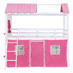 Lit superposé enfant style cabane, Bleu+Blanc / Rose+Blanc, jumeau/double, 1 enfant