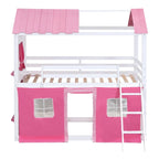 Lit superposé enfant style cabane, Bleu+Blanc / Rose+Blanc, jumeau/double, 1 enfant