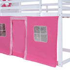 Lit superposé enfant style cabane, Bleu+Blanc / Rose+Blanc, jumeau/double, 1 enfant