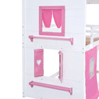 Lit superposé enfant style cabane, Bleu+Blanc / Rose+Blanc, jumeau/double, 1 enfant