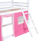 Lit superposé enfant style cabane, Bleu+Blanc / Rose+Blanc, jumeau/double, 1 enfant