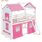 Lit superposé enfant style cabane, Bleu+Blanc / Rose+Blanc, jumeau/double, 1 enfant