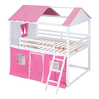 Lit superposé enfant style cabane, Bleu+Blanc / Rose+Blanc, jumeau/double, 1 enfant