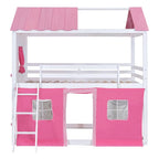 Lit superposé enfant style cabane, Bleu+Blanc / Rose+Blanc, jumeau/double, 1 enfant