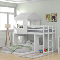 Lit superposé blanc double sur grand avec mezzanine et aire de jeux, 2 couchages