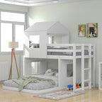 Lit superposé blanc double sur grand avec mezzanine et aire de jeux, 2 couchages