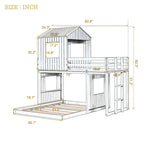 Lit superposé blanc double sur grand avec mezzanine et aire de jeux, 2 couchages