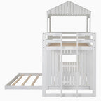 Lit superposé blanc double sur grand avec mezzanine et aire de jeux, 2 couchages