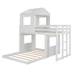 Lit superposé blanc double sur grand avec mezzanine et aire de jeux, 2 couchages