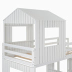 Lit superposé blanc double sur grand avec mezzanine et aire de jeux, 2 couchages