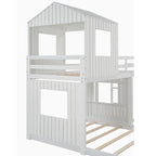 Lit superposé blanc double sur grand avec mezzanine et aire de jeux, 2 couchages