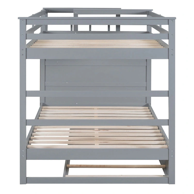 Lit superposé double gris avec lit gigogne double et escalier, 3 couchages