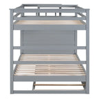 Lit superposé double gris avec lit gigogne double et escalier, 3 couchages