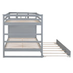 Lit superposé double gris avec lit gigogne double et escalier, 3 couchages
