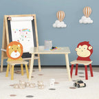 Kids Table and 2 Chairs Set,3 Pieces Toddler Table and Chair Set,Wooden Activity Play Table Set (Lion&Monkey)
