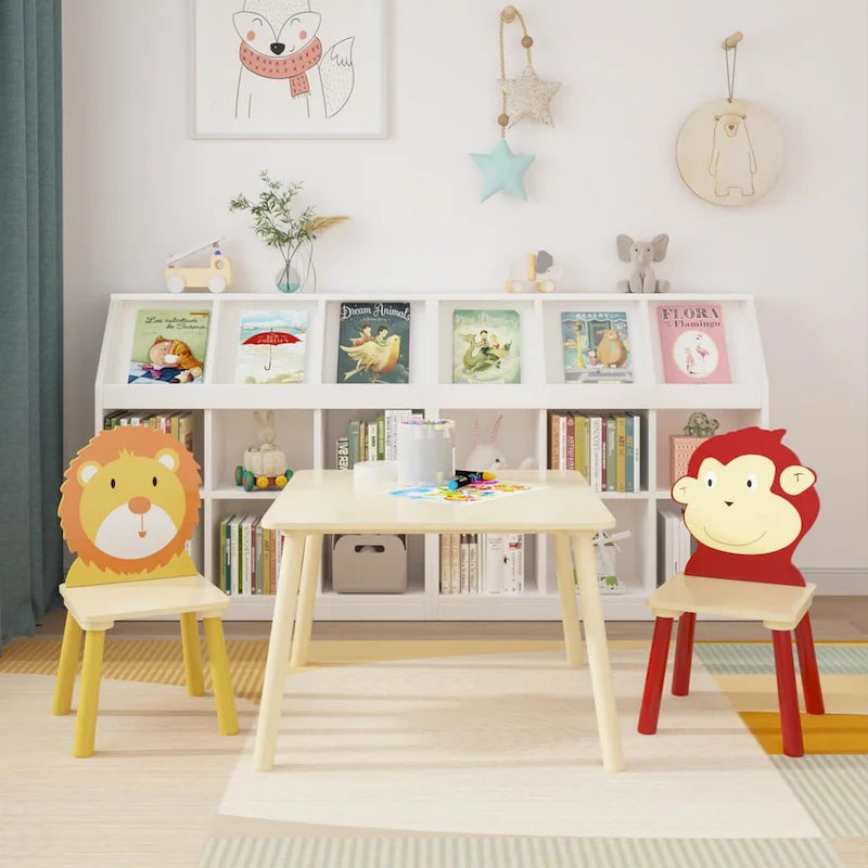 Ensemble table et 2 chaises en bois jaune et rouge pour enfants, 3 pièces, pour 2 enfants
