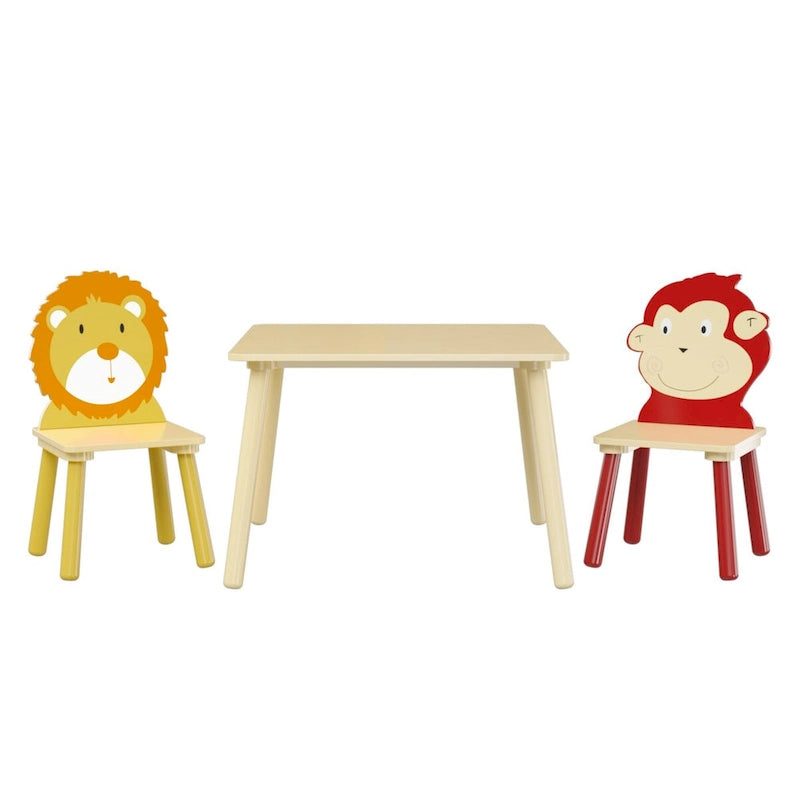 Ensemble table et 2 chaises en bois jaune et rouge pour enfants, 3 pièces, pour 2 enfants