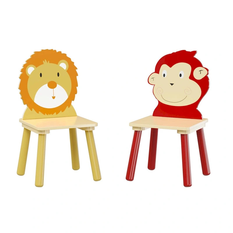 Ensemble table et 2 chaises en bois jaune et rouge pour enfants, 3 pièces, pour 2 enfants