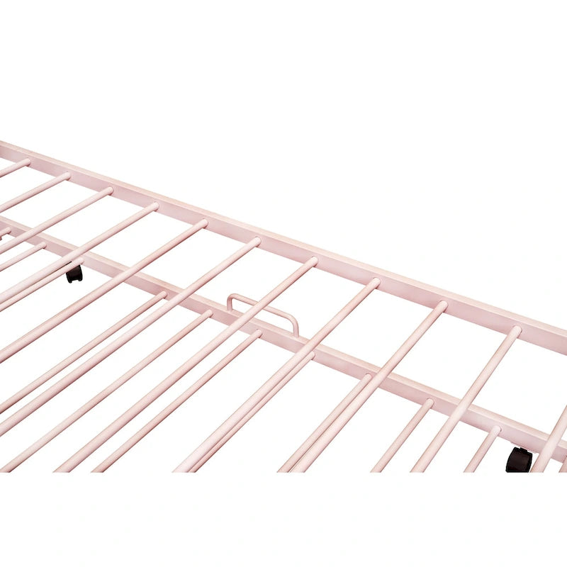 Cadre de lit double en métal en forme de maison rose/noir/blanc avec lit gigogne, pour 1 à 2 enfants