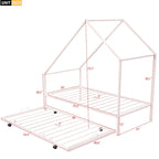 Cadre de lit double en métal en forme de maison rose/noir/blanc avec lit gigogne, pour 1 à 2 enfants