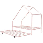 Cadre de lit double en métal en forme de maison rose/noir/blanc avec lit gigogne, pour 1 à 2 enfants