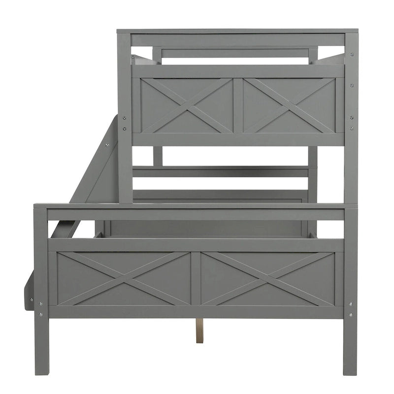 Lit superposé gris double/complet avec garde-corps et échelle, 2 couchages